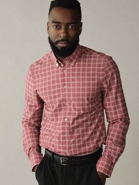 &Collar range shirt adobe red Windowpane Button-Down Shirt Sz m